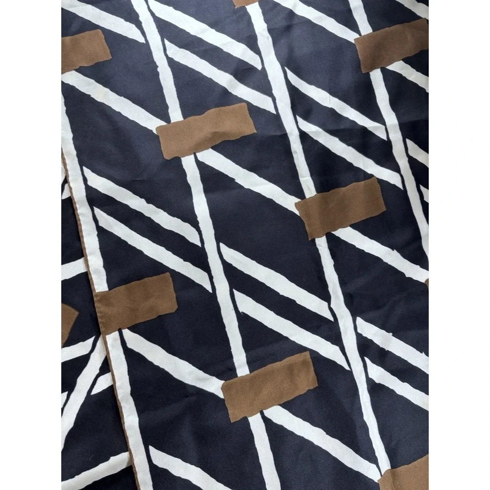 Vintage  70-80's 100% Silk Scarf Made In France Doro‎ Brown Black White  15